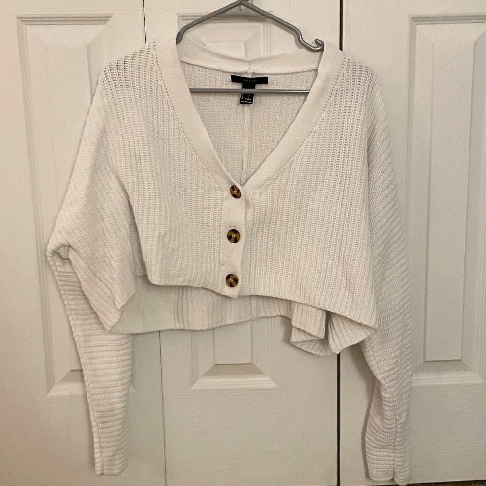 Forever 21 - Cropped Button Up Cardigan - White - Size S